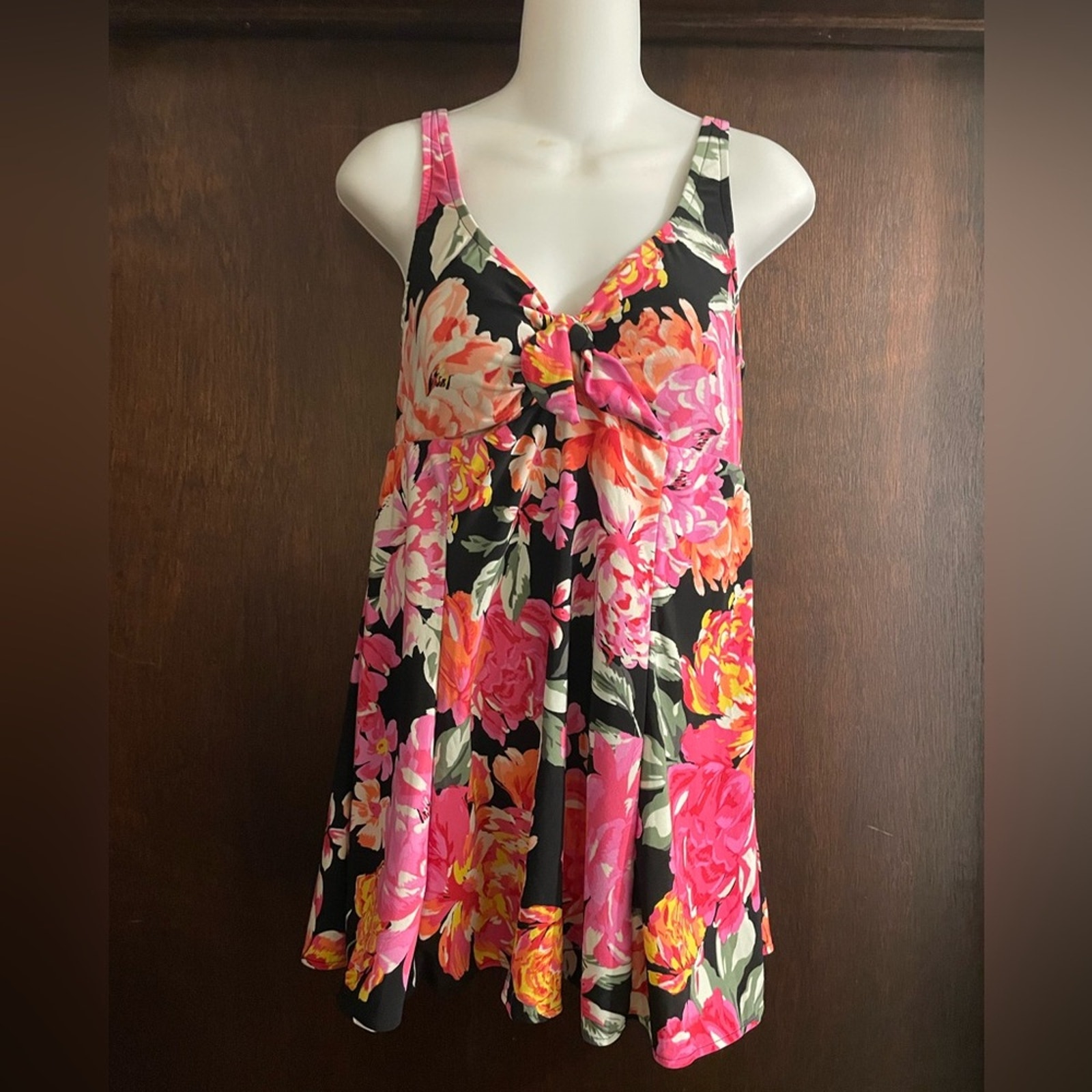 Bal Harbour Brand Womens Size 12 Pink  Orange Floral One Piece Swimdress Swim